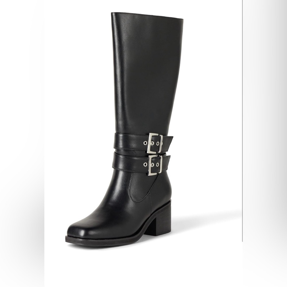 The Drop Women's Sage Tall Biker Boot with Buckles, Black, NWT